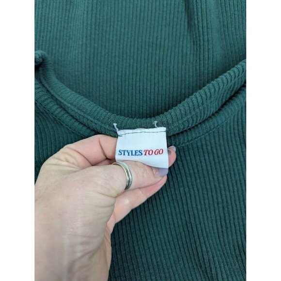 Styles to Go women's Large green scoop neck ribbed sweater 100% cotton Y2k SW10 - Picture 3 of 7